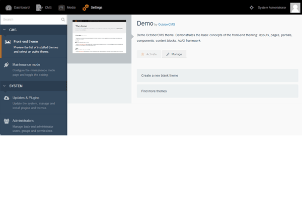 OctoberCMS screenshot