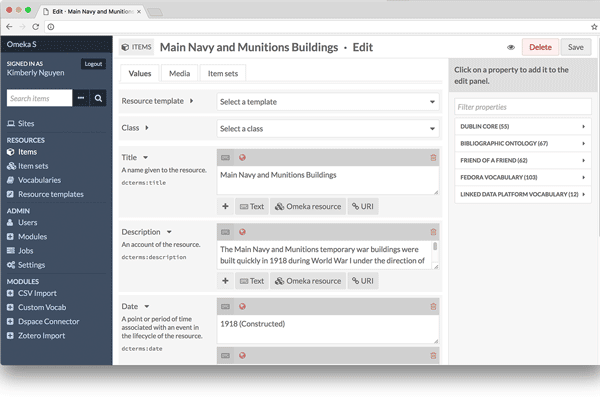 Omeka S screenshot
