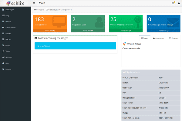 SCHLIX CMS screenshot