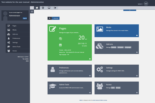 WBCE CMS screenshot