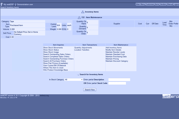webERP screenshot