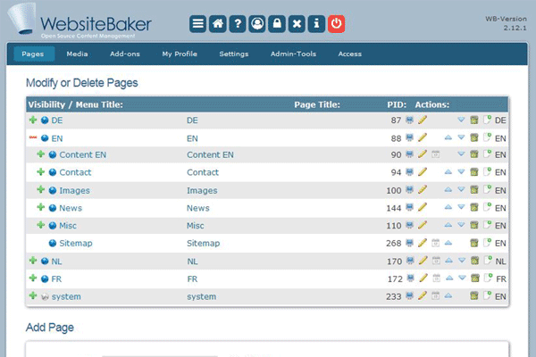 WebsiteBaker screenshot