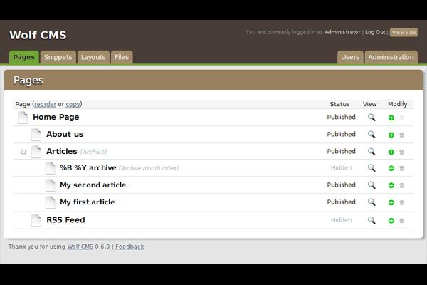 Wolf CMS screenshot